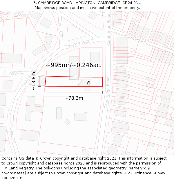 6, CAMBRIDGE ROAD, IMPINGTON, CAMBRIDGE, CB24 9NU: Plot and title map