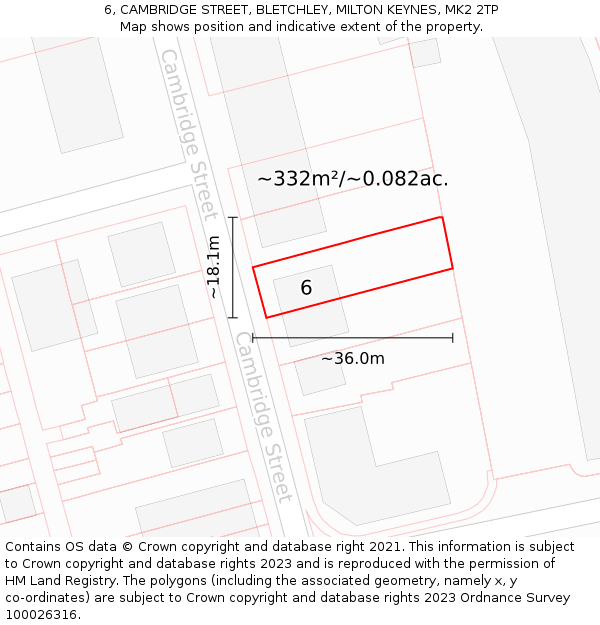 6, CAMBRIDGE STREET, BLETCHLEY, MILTON KEYNES, MK2 2TP: Plot and title map
