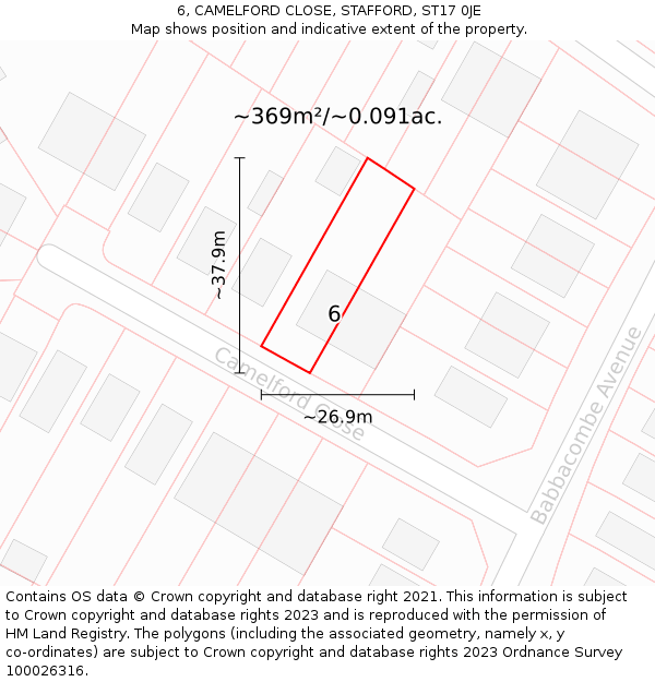 6, CAMELFORD CLOSE, STAFFORD, ST17 0JE: Plot and title map