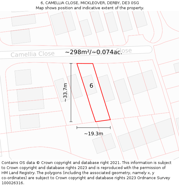 6, CAMELLIA CLOSE, MICKLEOVER, DERBY, DE3 0SG: Plot and title map