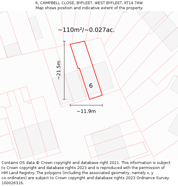 6, CAMPBELL CLOSE, BYFLEET, WEST BYFLEET, KT14 7AW: Plot and title map