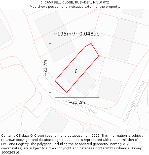 6, CAMPBELL CLOSE, RUSHDEN, NN10 0YZ: Plot and title map