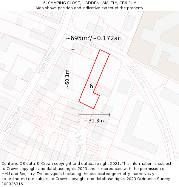 6, CAMPING CLOSE, HADDENHAM, ELY, CB6 3UA: Plot and title map