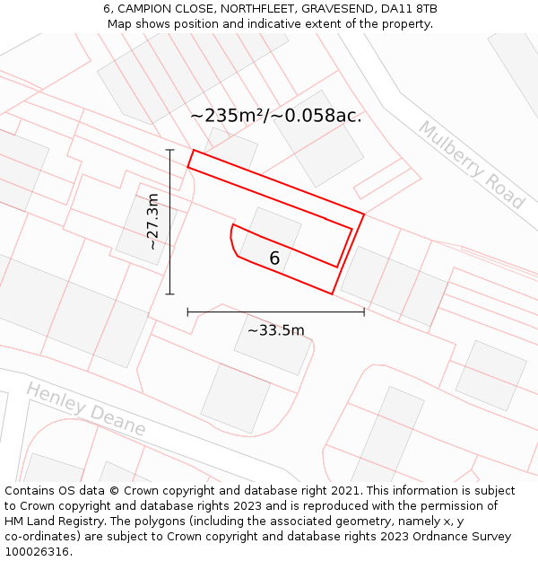 6, CAMPION CLOSE, NORTHFLEET, GRAVESEND, DA11 8TB: Plot and title map