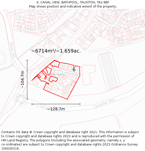 6, CANAL VIEW, BATHPOOL, TAUNTON, TA2 8BF: Plot and title map