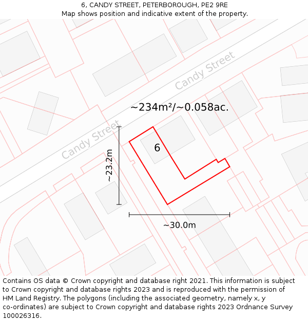 6, CANDY STREET, PETERBOROUGH, PE2 9RE: Plot and title map