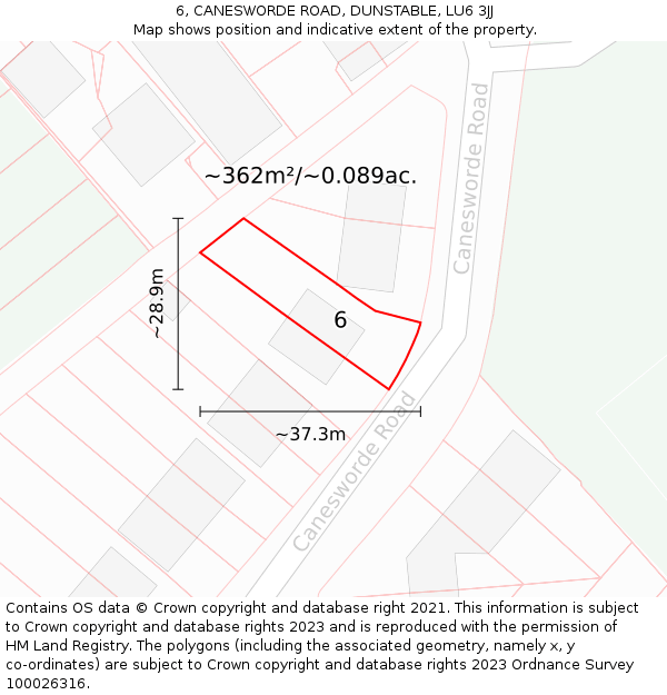 6, CANESWORDE ROAD, DUNSTABLE, LU6 3JJ: Plot and title map