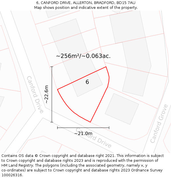6, CANFORD DRIVE, ALLERTON, BRADFORD, BD15 7AU: Plot and title map