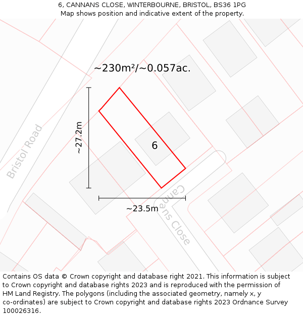 6, CANNANS CLOSE, WINTERBOURNE, BRISTOL, BS36 1PG: Plot and title map