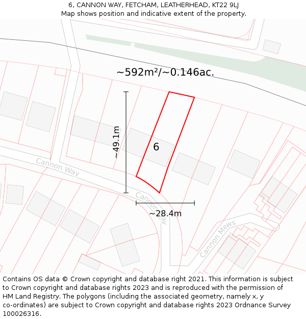 6, CANNON WAY, FETCHAM, LEATHERHEAD, KT22 9LJ: Plot and title map