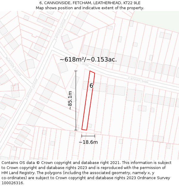 6, CANNONSIDE, FETCHAM, LEATHERHEAD, KT22 9LE: Plot and title map