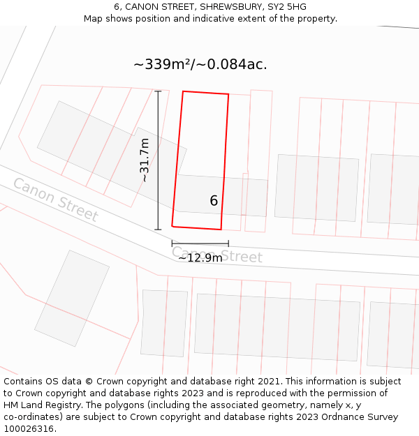 6, CANON STREET, SHREWSBURY, SY2 5HG: Plot and title map