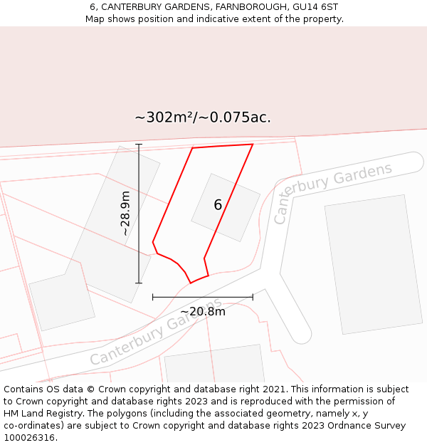 6, CANTERBURY GARDENS, FARNBOROUGH, GU14 6ST: Plot and title map
