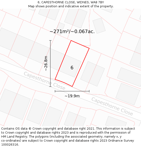 6, CAPESTHORNE CLOSE, WIDNES, WA8 7BY: Plot and title map