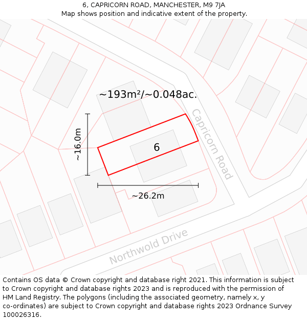 6, CAPRICORN ROAD, MANCHESTER, M9 7JA: Plot and title map