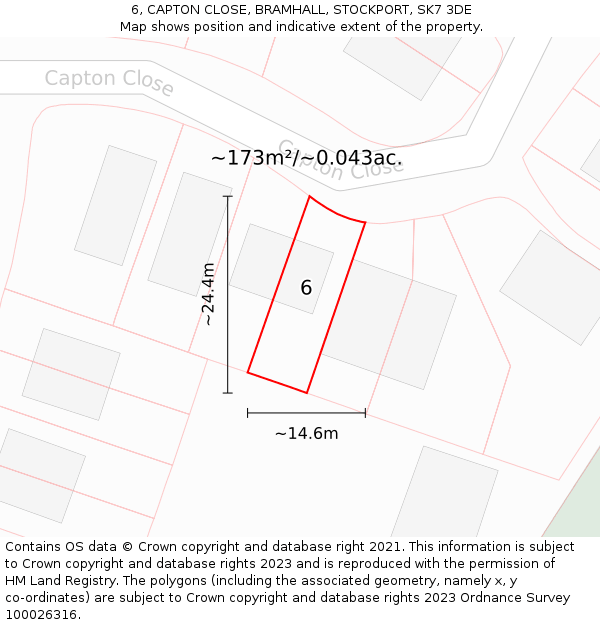 6, CAPTON CLOSE, BRAMHALL, STOCKPORT, SK7 3DE: Plot and title map