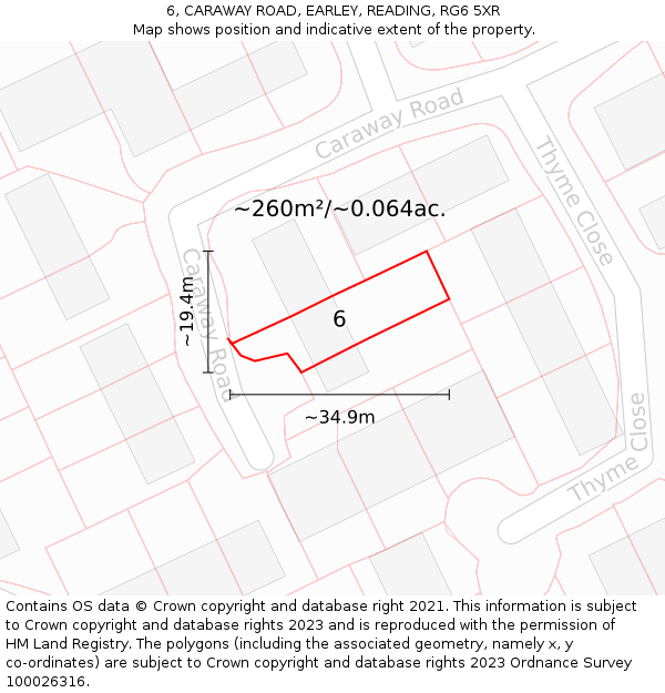 6, CARAWAY ROAD, EARLEY, READING, RG6 5XR: Plot and title map