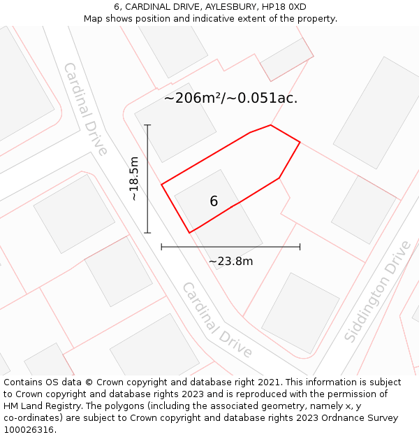 6, CARDINAL DRIVE, AYLESBURY, HP18 0XD: Plot and title map