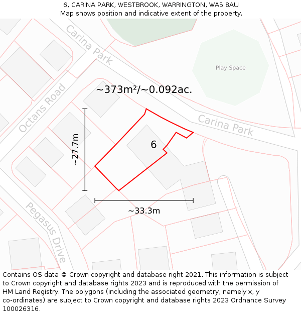 6, CARINA PARK, WESTBROOK, WARRINGTON, WA5 8AU: Plot and title map