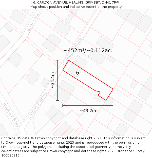 6, CARLTON AVENUE, HEALING, GRIMSBY, DN41 7PW: Plot and title map