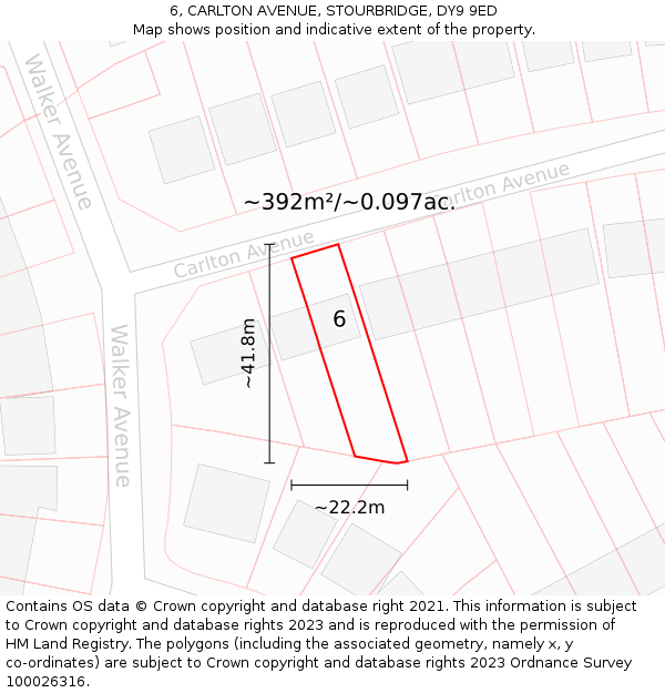 6, CARLTON AVENUE, STOURBRIDGE, DY9 9ED: Plot and title map