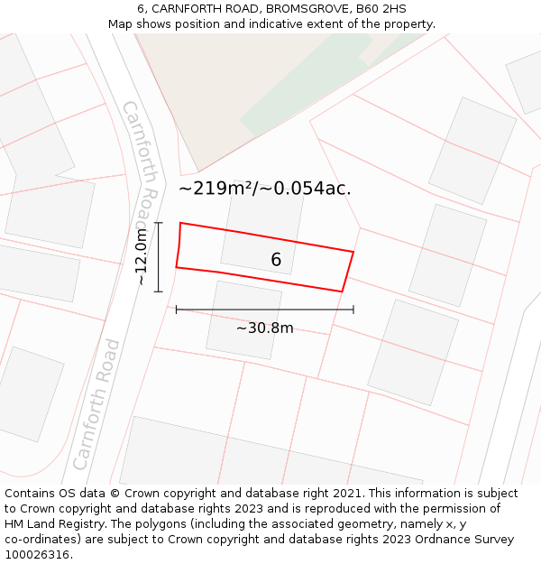 6, CARNFORTH ROAD, BROMSGROVE, B60 2HS: Plot and title map