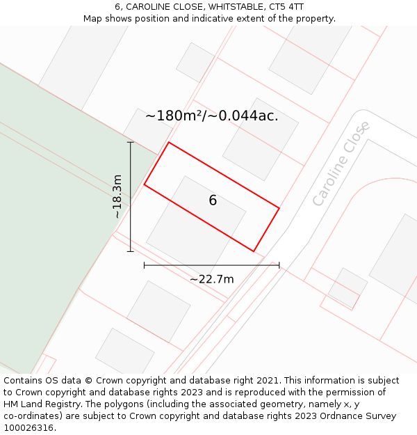 6, CAROLINE CLOSE, WHITSTABLE, CT5 4TT: Plot and title map