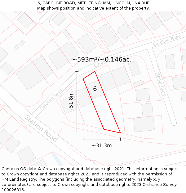 6, CAROLINE ROAD, METHERINGHAM, LINCOLN, LN4 3HF: Plot and title map