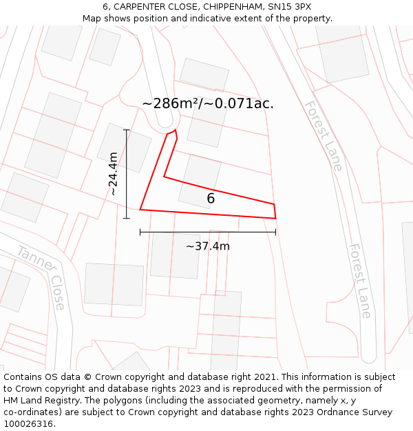 6, CARPENTER CLOSE, CHIPPENHAM, SN15 3PX: Plot and title map
