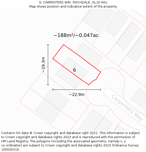 6, CARPENTERS WAY, ROCHDALE, OL16 4XU: Plot and title map