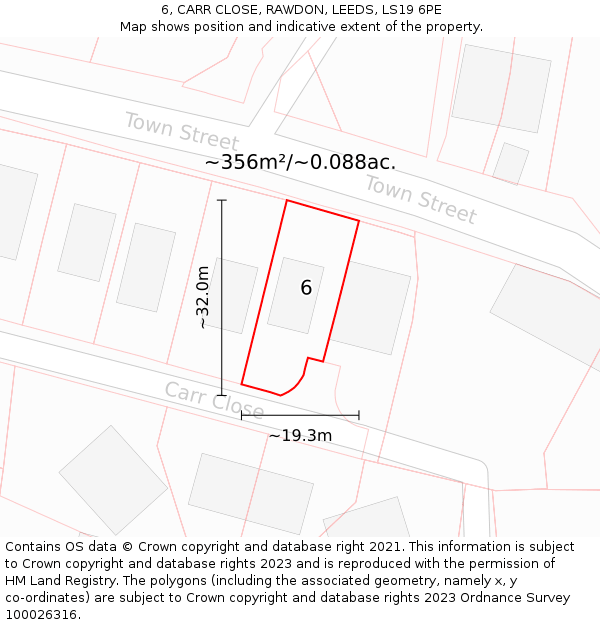 6, CARR CLOSE, RAWDON, LEEDS, LS19 6PE: Plot and title map