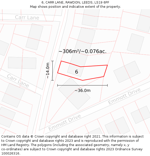 6, CARR LANE, RAWDON, LEEDS, LS19 6PF: Plot and title map