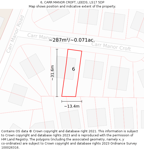 6, CARR MANOR CROFT, LEEDS, LS17 5DP: Plot and title map