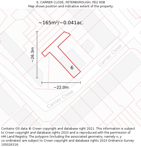 6, CARRIER CLOSE, PETERBOROUGH, PE2 9SB: Plot and title map