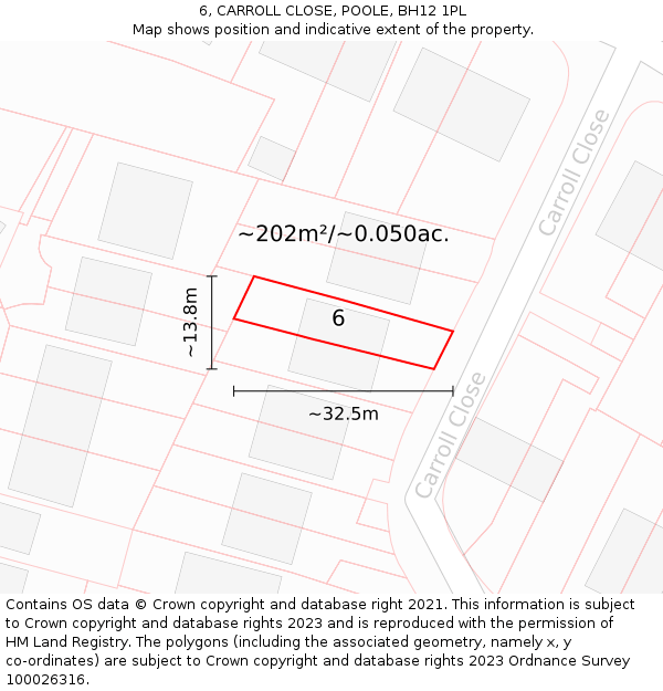 6, CARROLL CLOSE, POOLE, BH12 1PL: Plot and title map