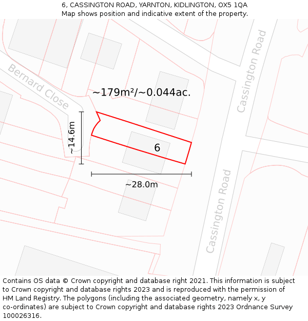 6, CASSINGTON ROAD, YARNTON, KIDLINGTON, OX5 1QA: Plot and title map