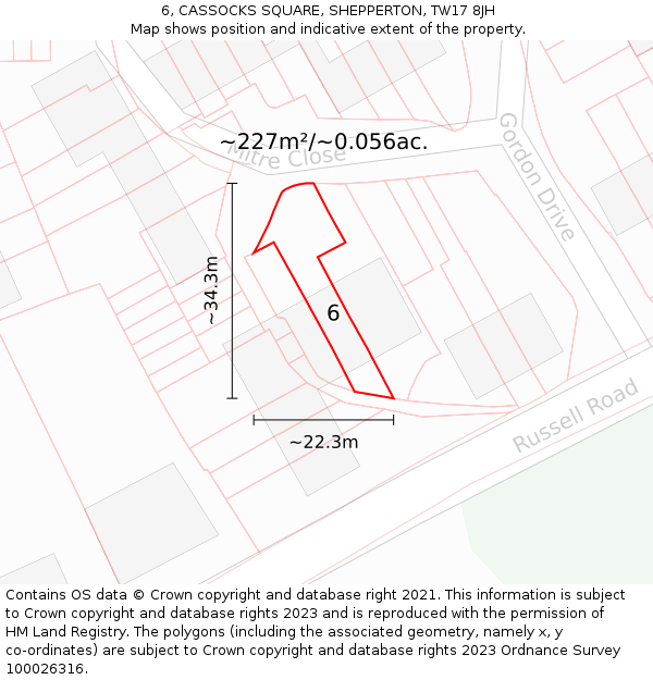 6, CASSOCKS SQUARE, SHEPPERTON, TW17 8JH: Plot and title map