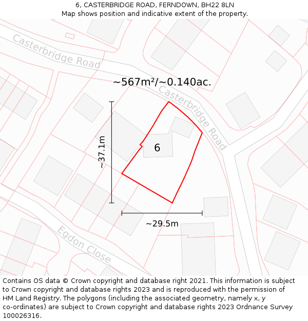 6, CASTERBRIDGE ROAD, FERNDOWN, BH22 8LN: Plot and title map