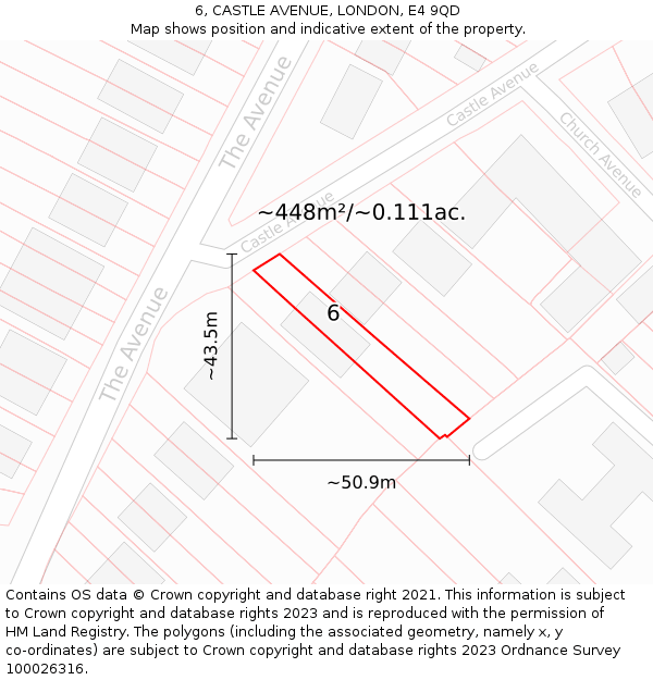 6, CASTLE AVENUE, LONDON, E4 9QD: Plot and title map