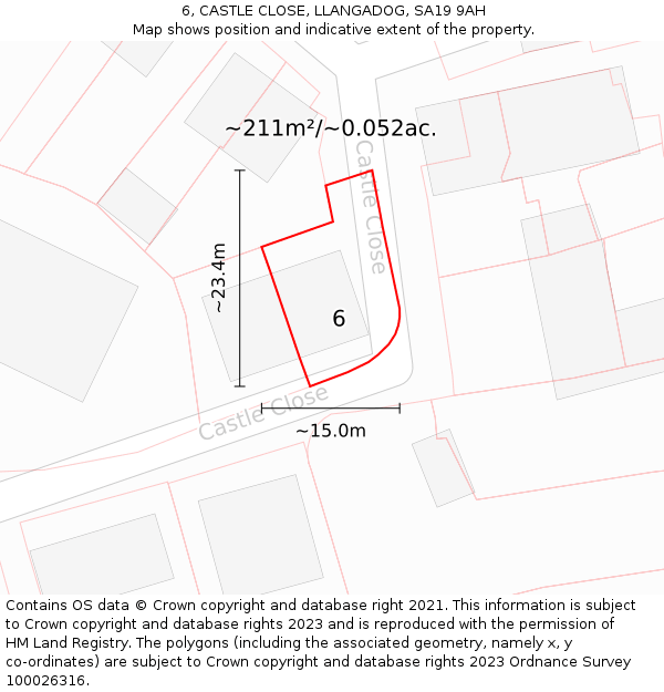 6, CASTLE CLOSE, LLANGADOG, SA19 9AH: Plot and title map