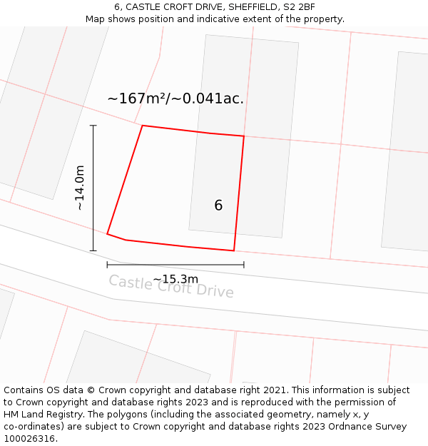 6, CASTLE CROFT DRIVE, SHEFFIELD, S2 2BF: Plot and title map