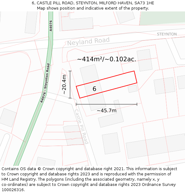 6, CASTLE PILL ROAD, STEYNTON, MILFORD HAVEN, SA73 1HE: Plot and title map