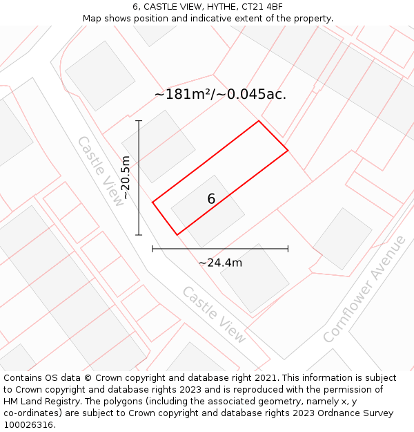 6, CASTLE VIEW, HYTHE, CT21 4BF: Plot and title map