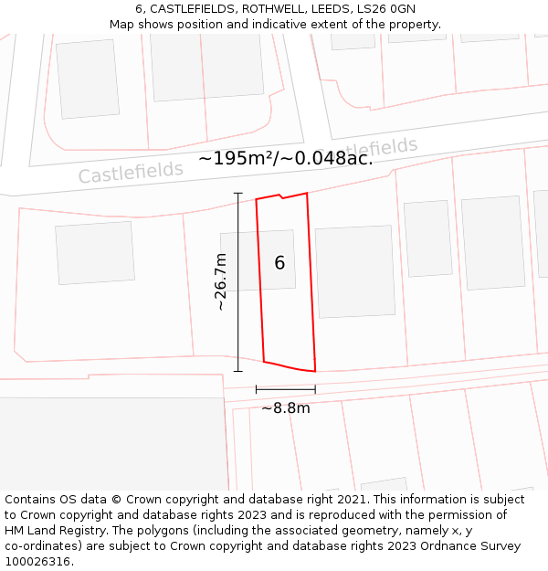 6, CASTLEFIELDS, ROTHWELL, LEEDS, LS26 0GN: Plot and title map