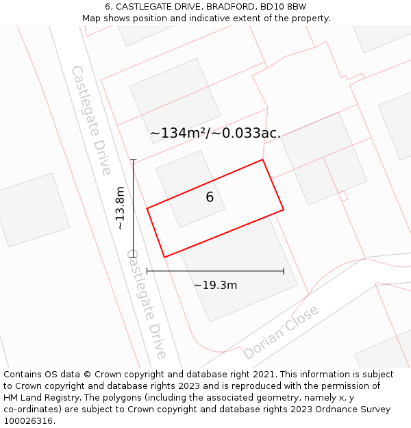 6, CASTLEGATE DRIVE, BRADFORD, BD10 8BW: Plot and title map