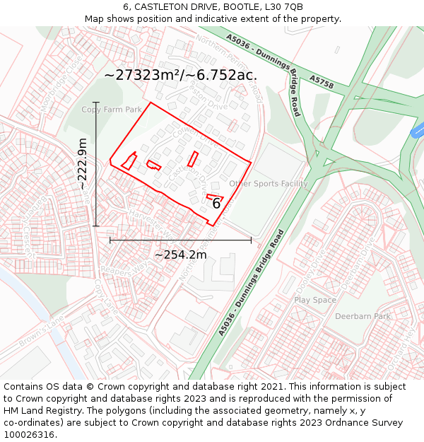 6, CASTLETON DRIVE, BOOTLE, L30 7QB: Plot and title map