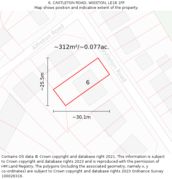 6, CASTLETON ROAD, WIGSTON, LE18 1FP: Plot and title map
