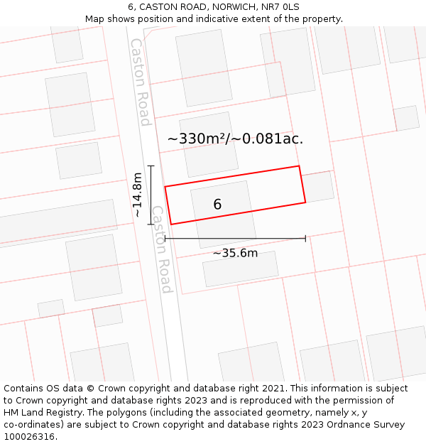 6, CASTON ROAD, NORWICH, NR7 0LS: Plot and title map