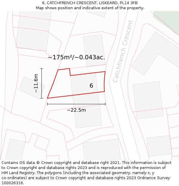 6, CATCHFRENCH CRESCENT, LISKEARD, PL14 3FB: Plot and title map