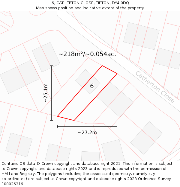 6, CATHERTON CLOSE, TIPTON, DY4 0DQ: Plot and title map